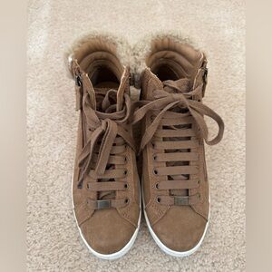 UGG Briena Tan Suede High-Top Sneakers with Shearling Trim Size 9